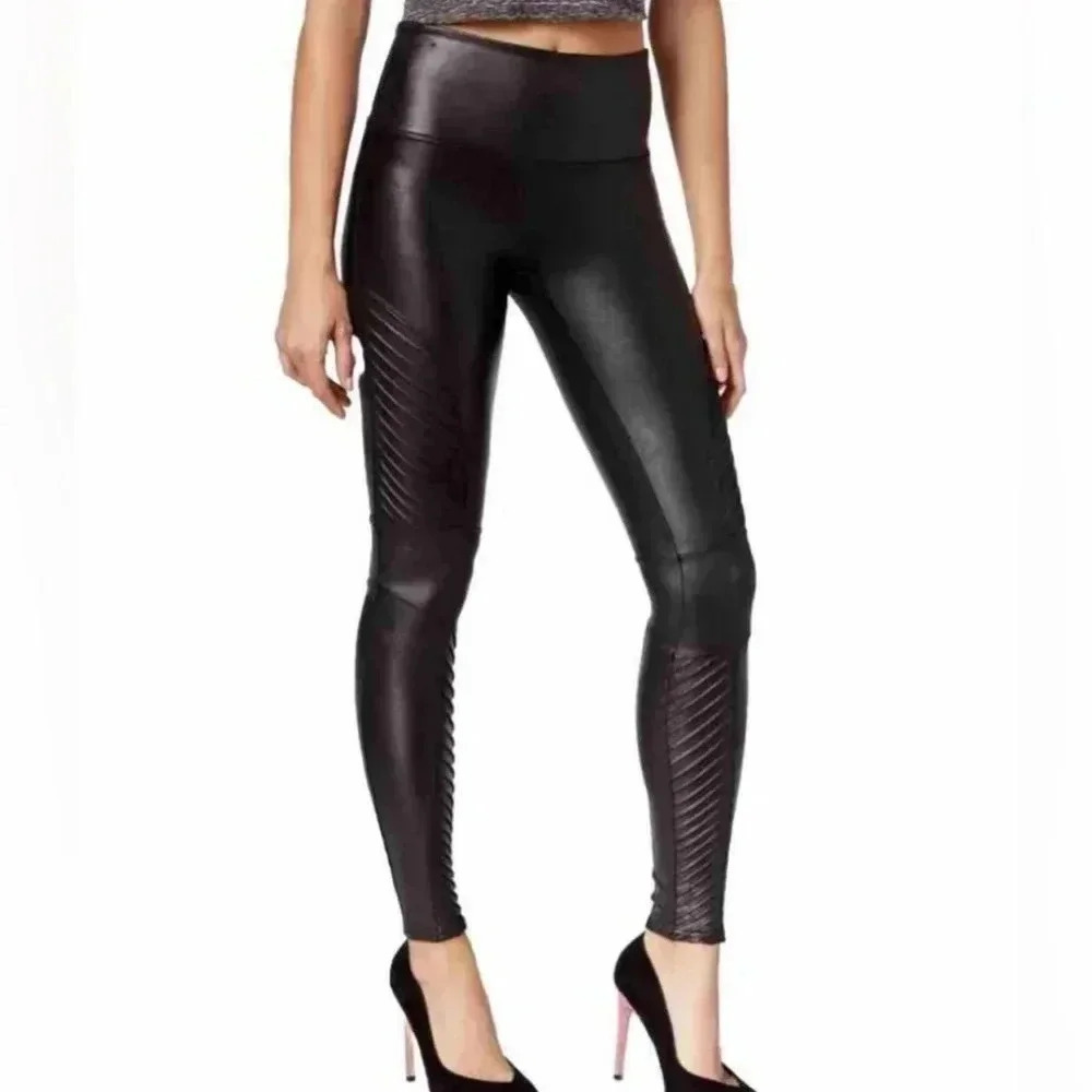 SPANX moto black faux leather legging Size small Petit